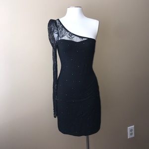Black form fitting, body con dress